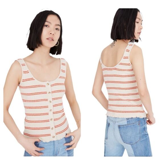 Madewell Tops - Madewell Kingston Sweater Tank Button-Front Stripes Cream Orange Womens XS